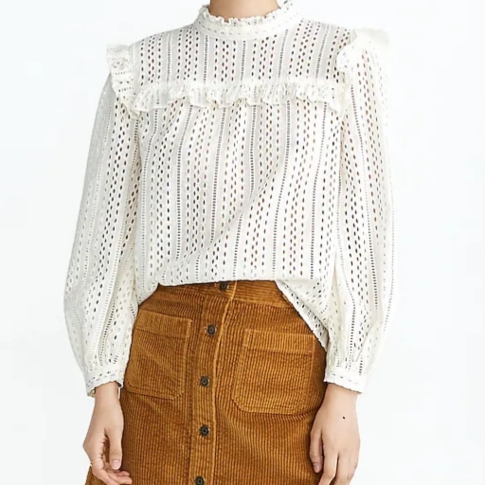 Madewell Eyelet Mockneck Ruffle Top